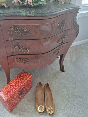 Tory Burch Tan Peep Toe Wedge